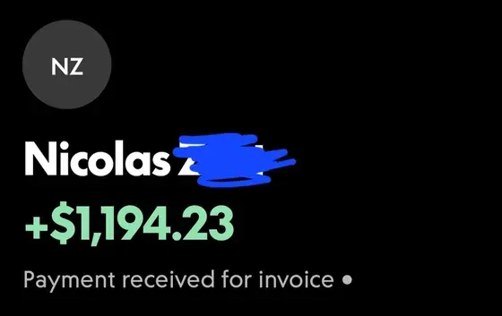 Client payment received: $1,194.23