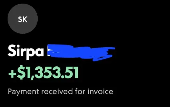 Client payment received: $1,353.51